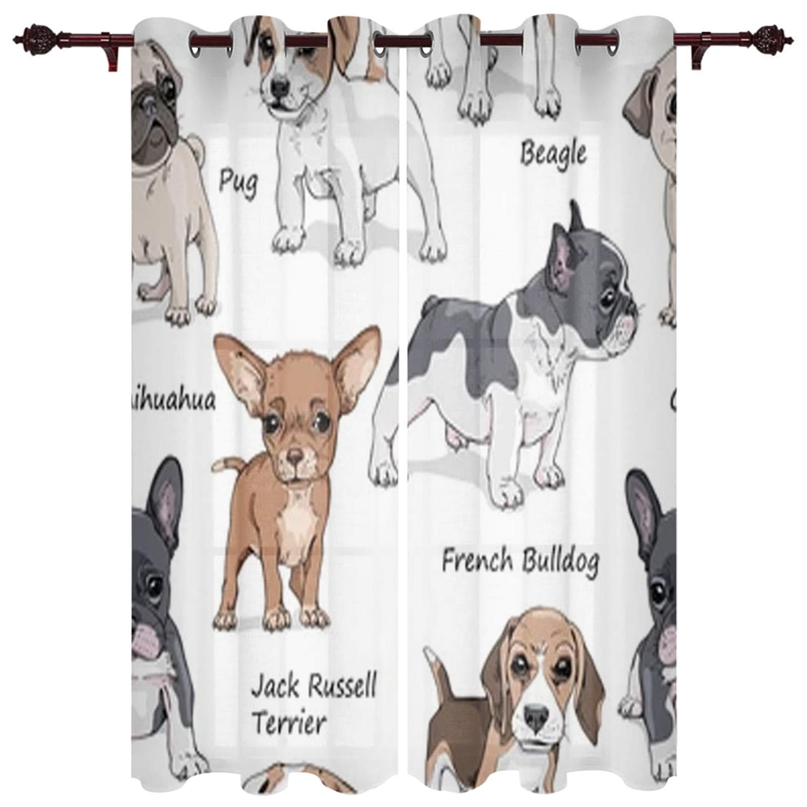 Cartoon Dog Hand Drawn Window Curtain Modern European Style Curtains for Bedroom Living Room Backdrop Curtain 135W x 60H(cm) x1