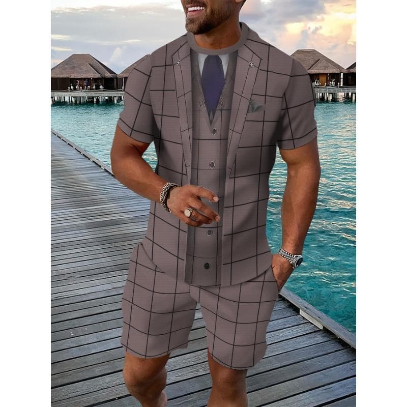Lightweight, Men'S 3D Printed Casual Sports Suit Breathable Summer Shorts and T-Shirt Set for Outdoor Activities Golf Running XL
