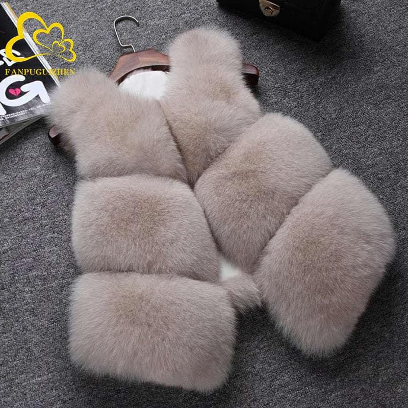 Autumn Winter Thick Warm Faux Fox Fur Vest Women High Quality Fashion V-Neck Short Fur Coat Female Fur Waistcoat XXL camel