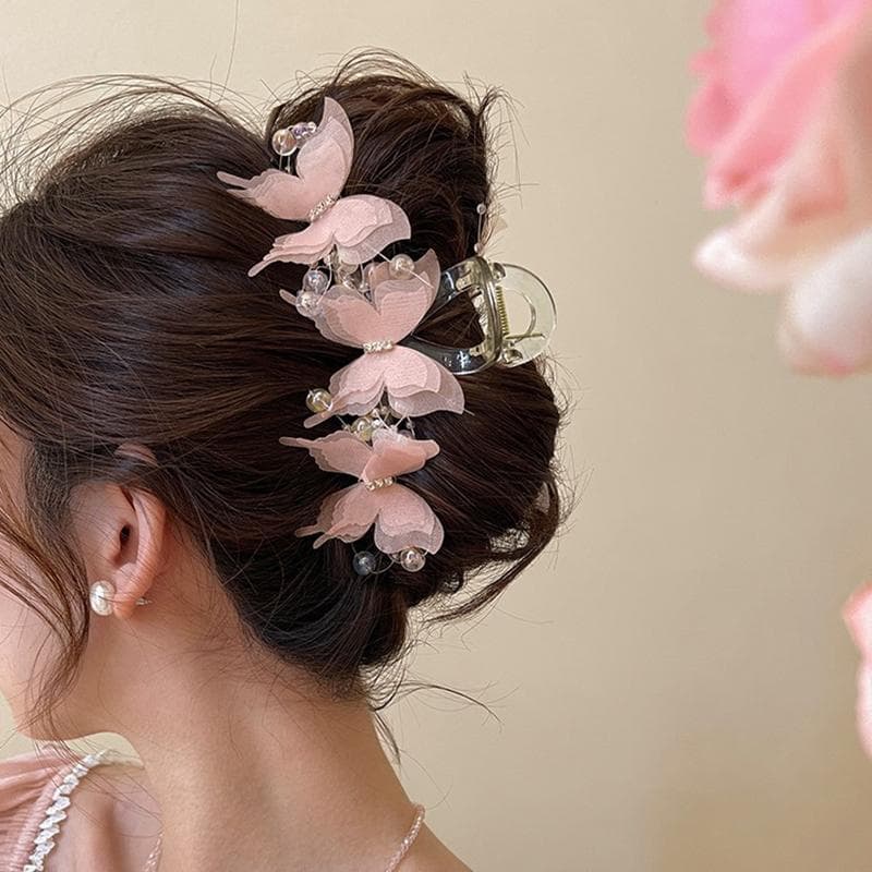 Sweet Butterfly Hair Clips For Women Girls French Temperament Butterfly Hair Claws Clip Fashion Large Hairpin Hair Accessories pink