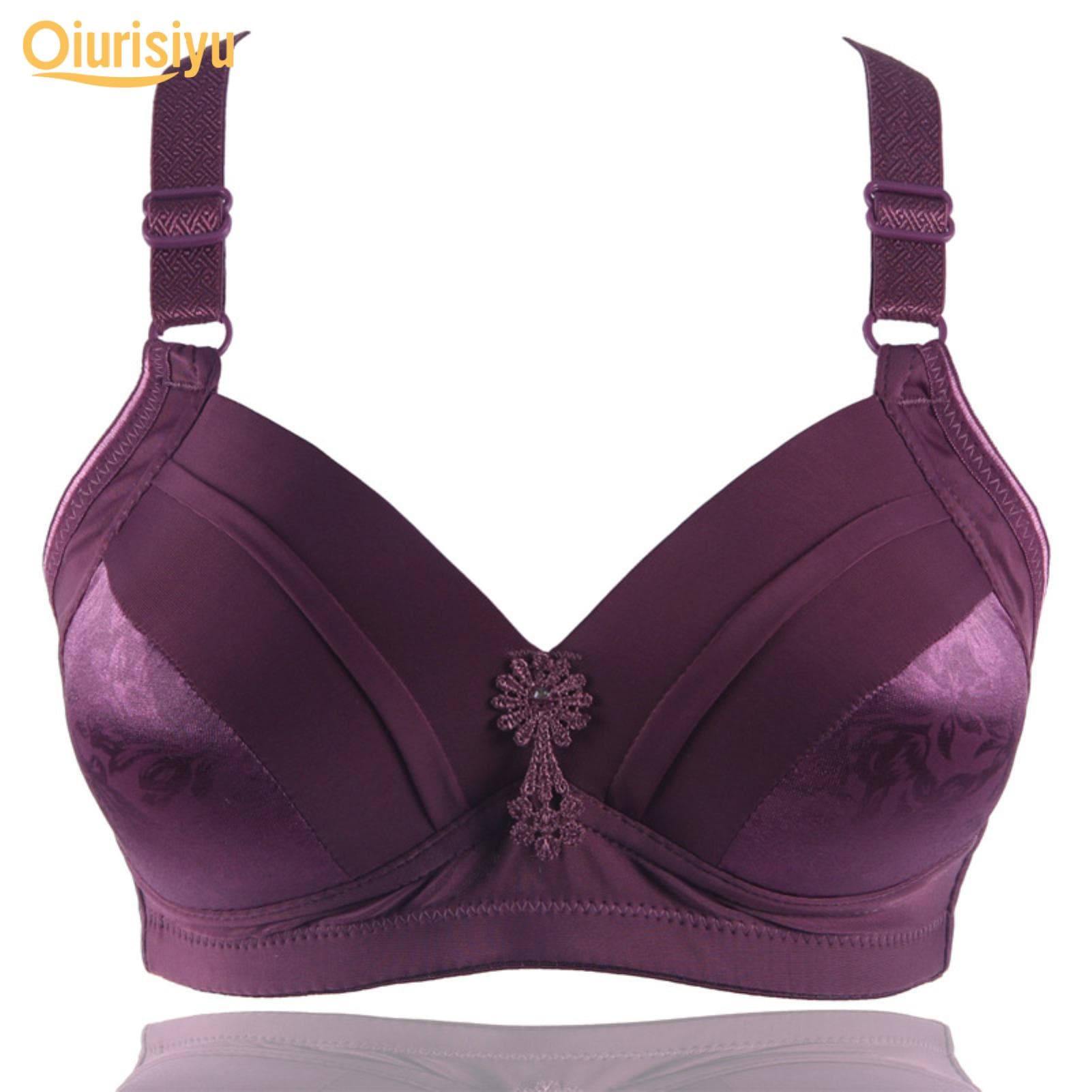 Women Wireless Floral Print Push Up Cotton Bra 40/90BC purple