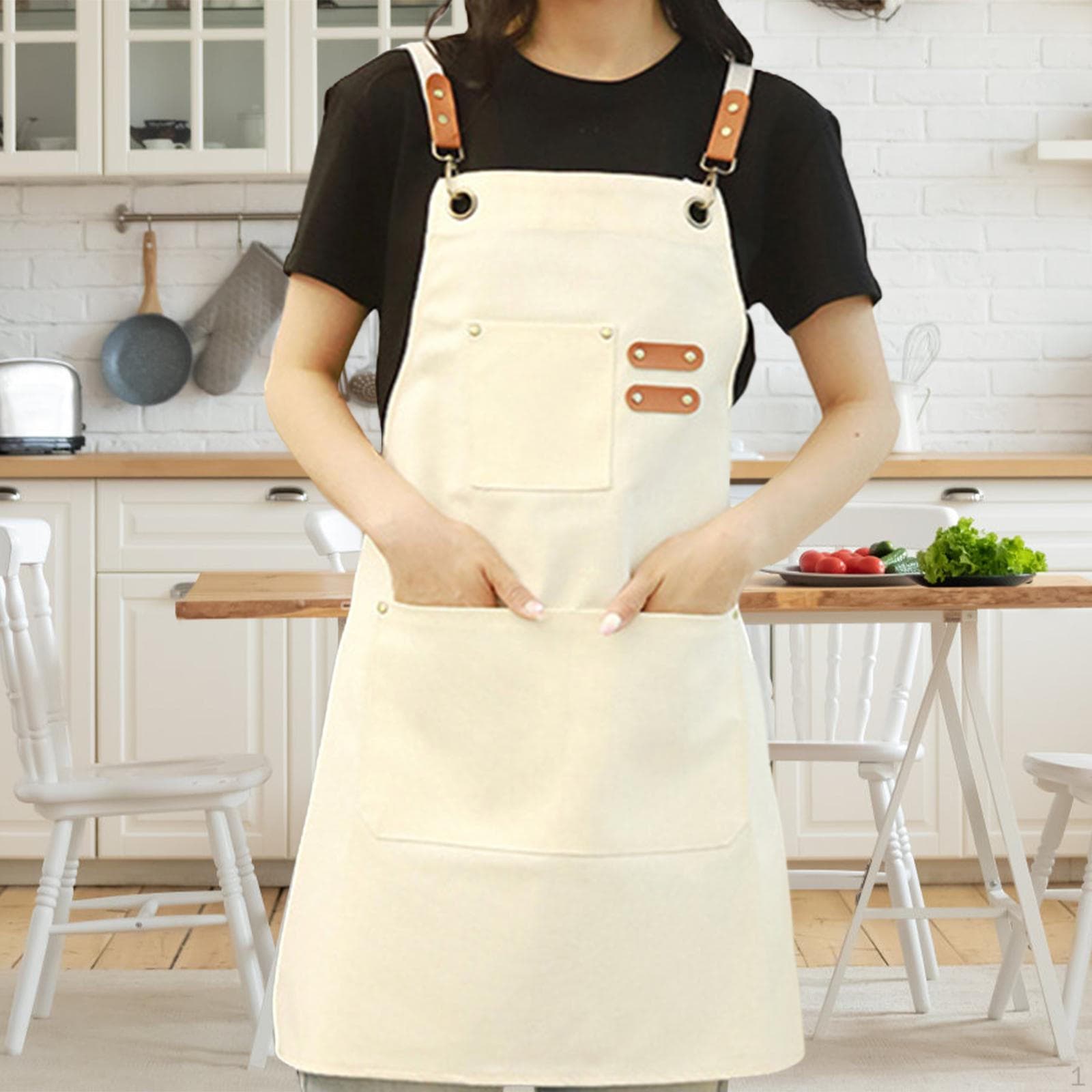 Canvas Apron Bib Kitchen Chef for Adults Salon BBQ Men Restaurant beige