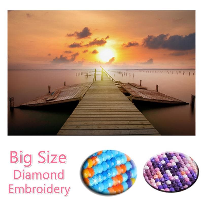 5D DIY Diamond Painting Wooden Bridge Cross Stitch Sunset Scenery Diamond Painting 20X30CM