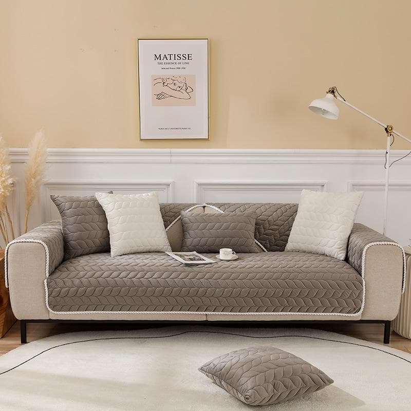 Winter Sofa Cover Thick Plush Non-Slip Couch Cushion for Living Room Soft Universal Sofa Cover Solid Color Leaf Shaped Sofa Mat 70x70cm 1pcs