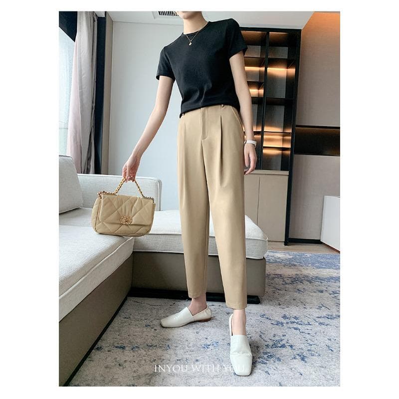 Round Neck Casual Short-sleeved T-shirt for Women's Solid Color New Mercerized Cotton Simple Slim and Versatile Top Loose 3XL