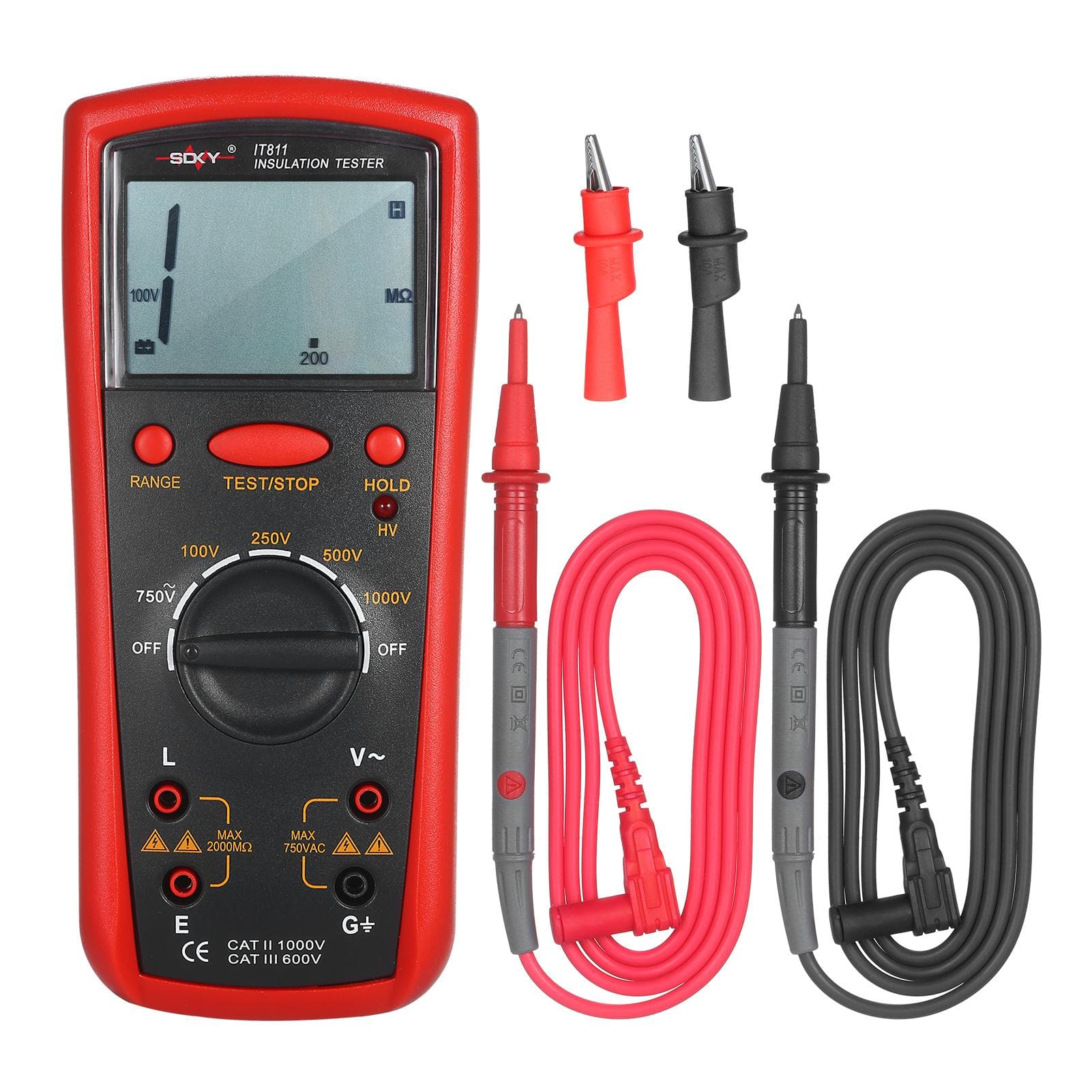 Insulation Resistance Meter Digital Megger Ohmmeter Handheld Insulation Tester 1M Ohm -20G Ohm red