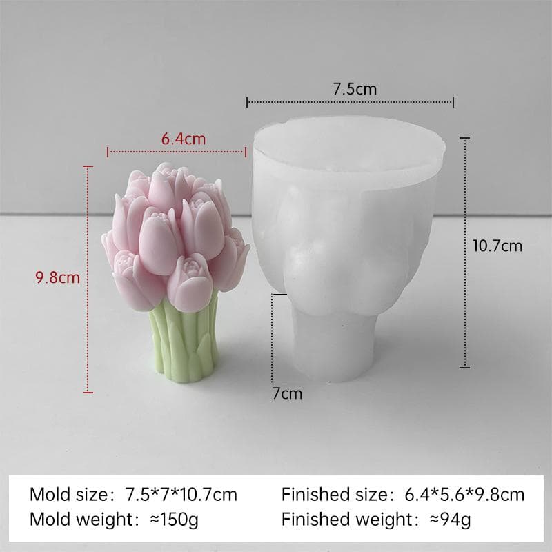 3D Tulip Bouquet Silicone Mold DIY Flowers Aroma Candles Plaster Ornament Molds Handmade Gift Soap Candle Making Supplies