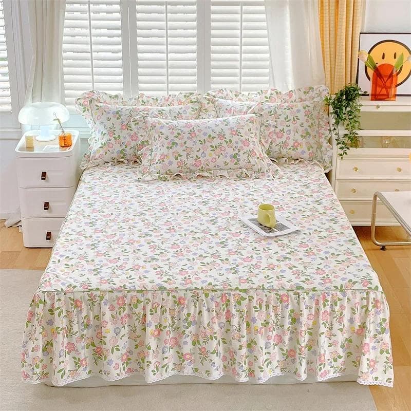 1pc 100%Cotton Bed Skirt Queen/King Size Floral Printed  Sheet with Ruffles falda de cama Full Size  Skirt for Single 120x200x45cm 1pc