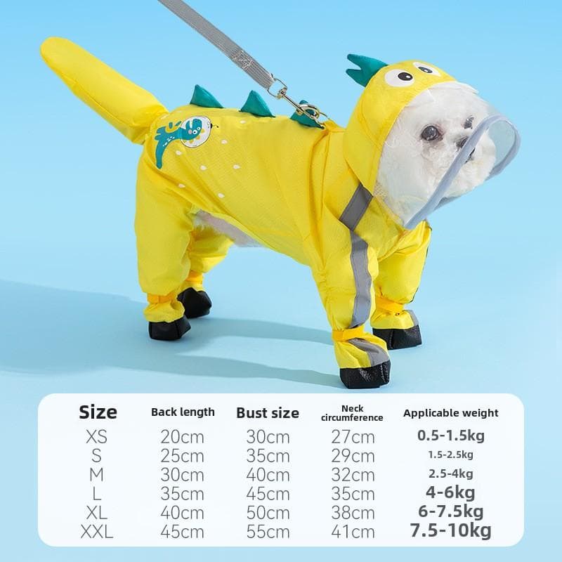 Dog Four-legged All-inclusive Small Dinosaur Shape Traction with Feet Raincoat with Tail Waterproof Teddy Poncho Pet Clothes XXL