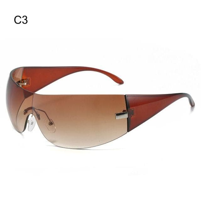 Trendy Y2k Sunglasses Women &Men Rimless Wrap -Around Sunglasses Futuristic One Piece Shades Fashion Hip Hop Sun Glasses