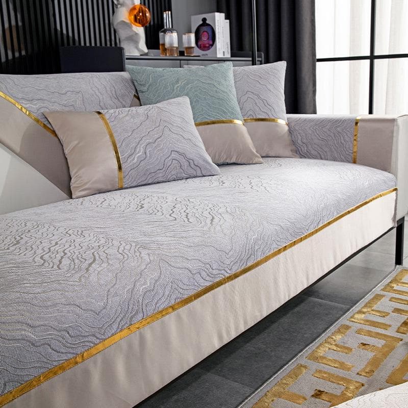 Light Luxury Leaf Pattern Sofa Cover Gold Edge Solid Color Thicken Chenille Sofa Cover Anti-slip Couch Cushion for Living Room 70x70cm 1pcs