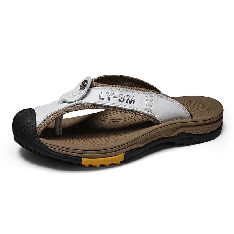 Genuine Cow Leather Shoes Men Sandals Mens Flip Flops Men's Casual Shoes Classic Massage Beach Slippers Anti-slip Summer 40 white