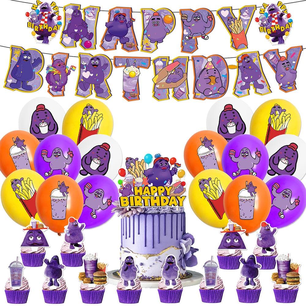 30pcs Grimace Birthday Party Decorations include Cake Topper Banners Balloons