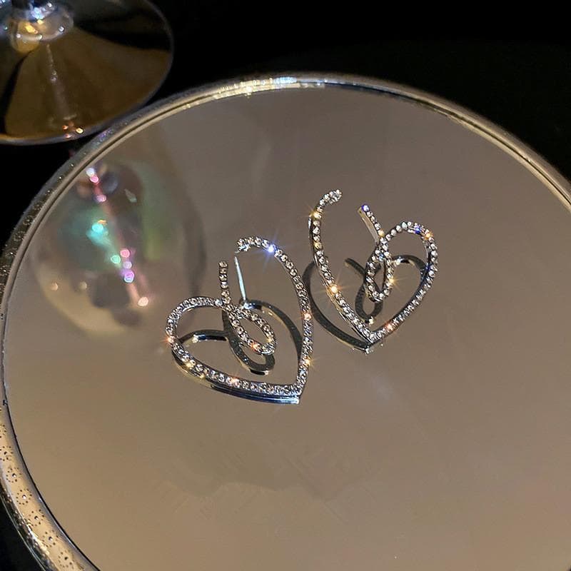 1 Pair Delicate Heart-shaped Stud Earrings, Shiny Female Zircon Hollow Design Earrings, Girlish Jewelry