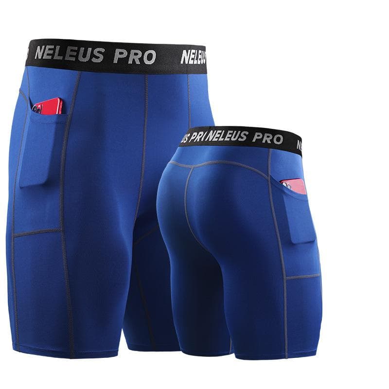 Men Sports Shorts Gym Compression Tights Solid Bottoms Quick Drying Underpants Running Short Pants XXXL blue
