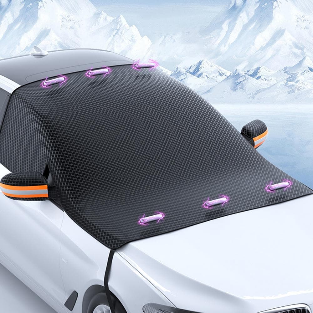 Windshield Cover for Ice and Snow Car Cover Waterproof All Weather Magnetic Windproof Fireproof black