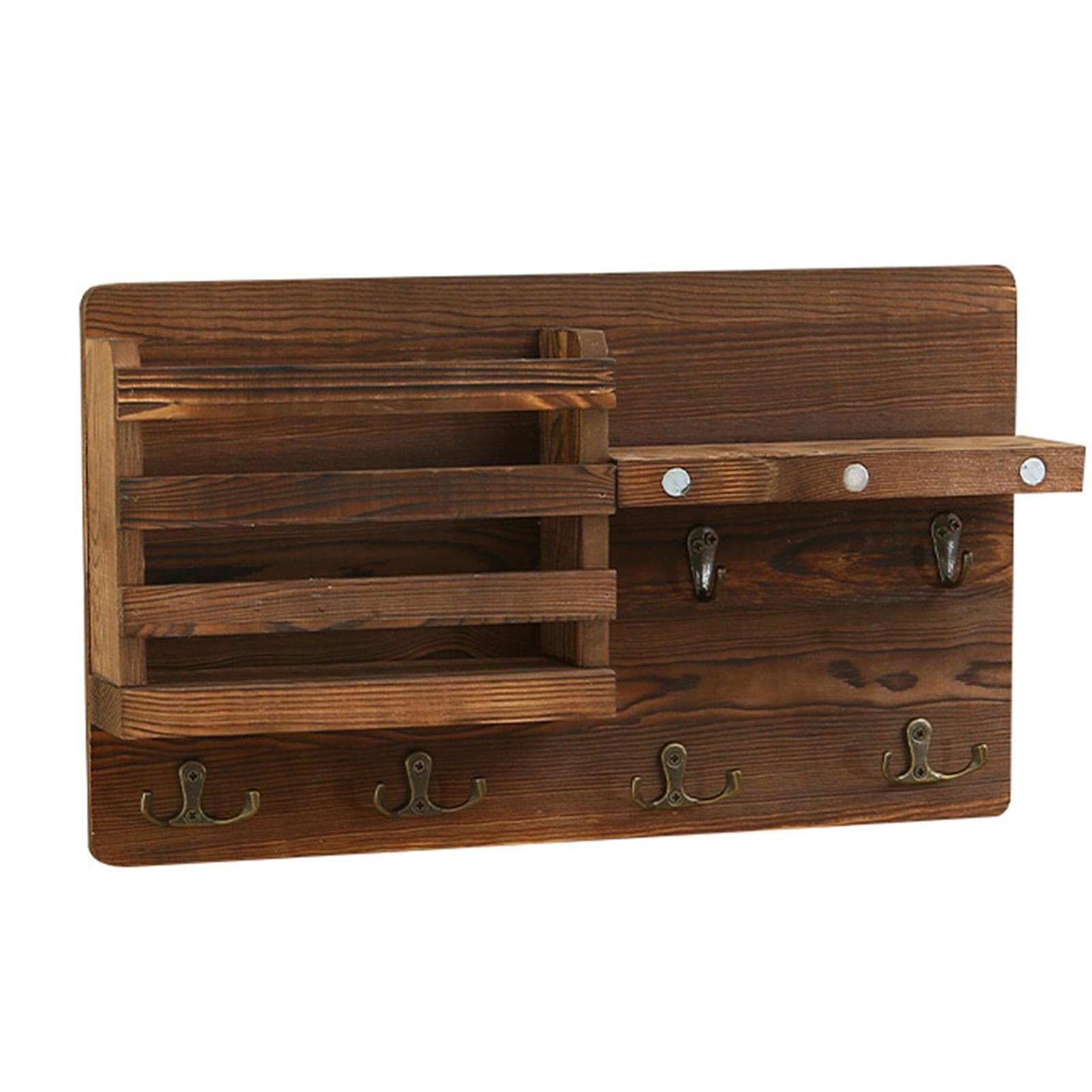 Mail Holder Large Size Wall Mounted Mail Organizer with Key Hooks Solid Wood Home Decor for