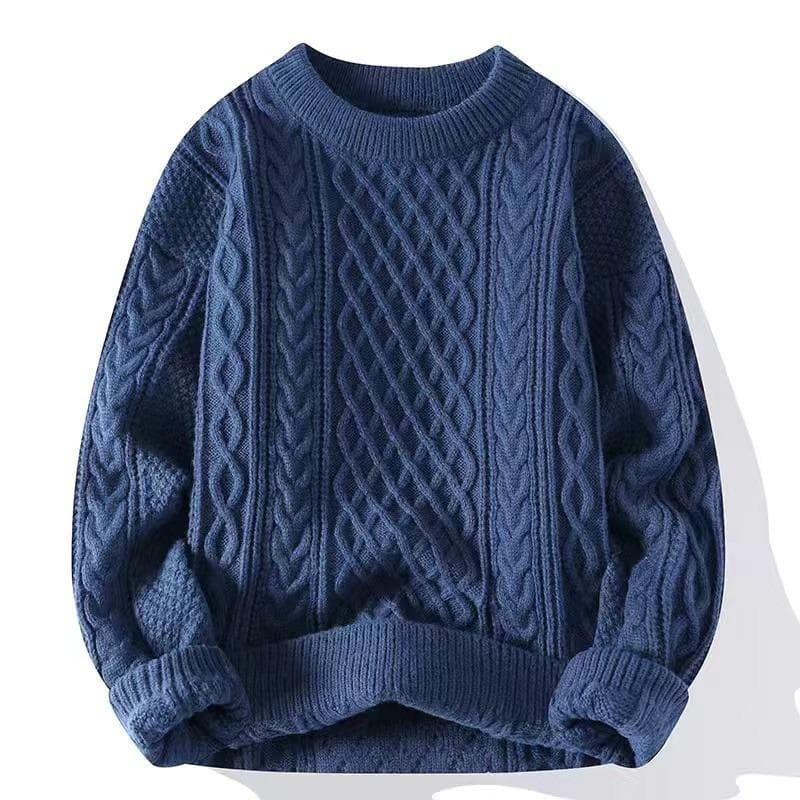 Men's Thick Cable Knit Sweater - Casual, Mature, Solid Color Pullover for Autumn and Winter Triple Extra Large blue