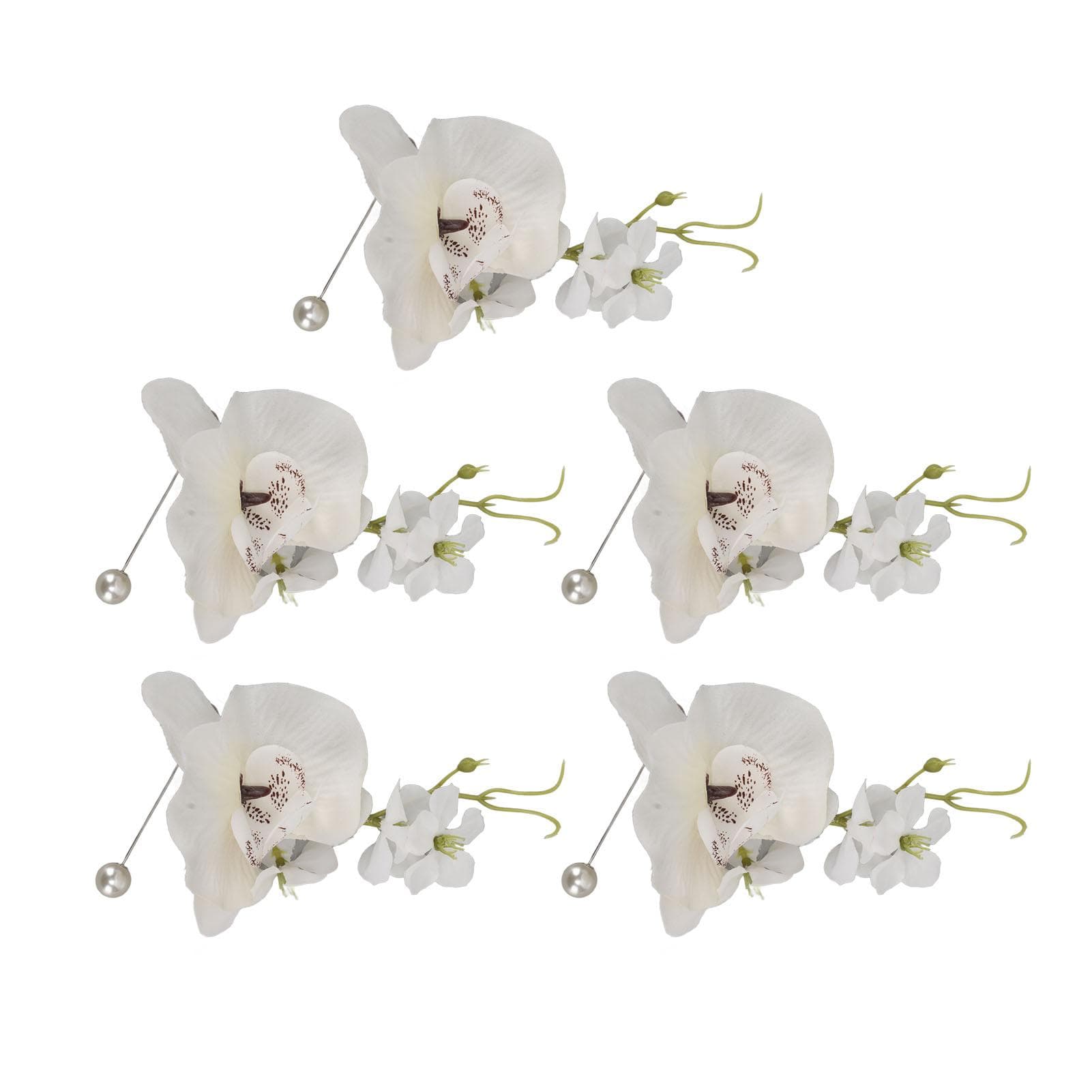 5 Pcs Groom Boutonniere Elegant Men Wedding Flower Lifelike Permanent Reusable Artificial Brooch white