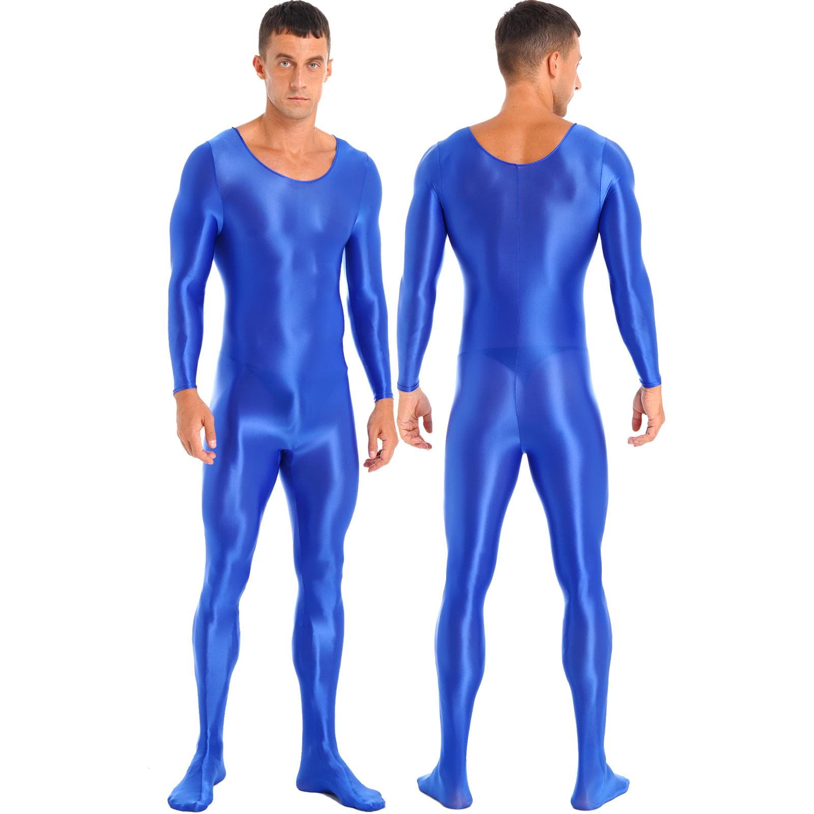 Mens One Piece Long Sleeve Tank Unitard Jumpsuit Stretch Spandex Bodysuit Rompers XL blue