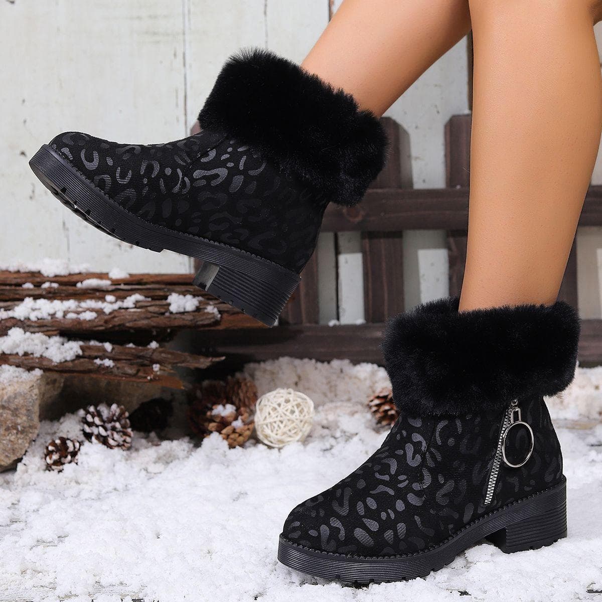 Warm Women's Shoes Boots Winter Short Boots Snow Boots Suede Sleeve Cotton Shoes Mid Heel Thick Heel Versatile Winter Boots 41
