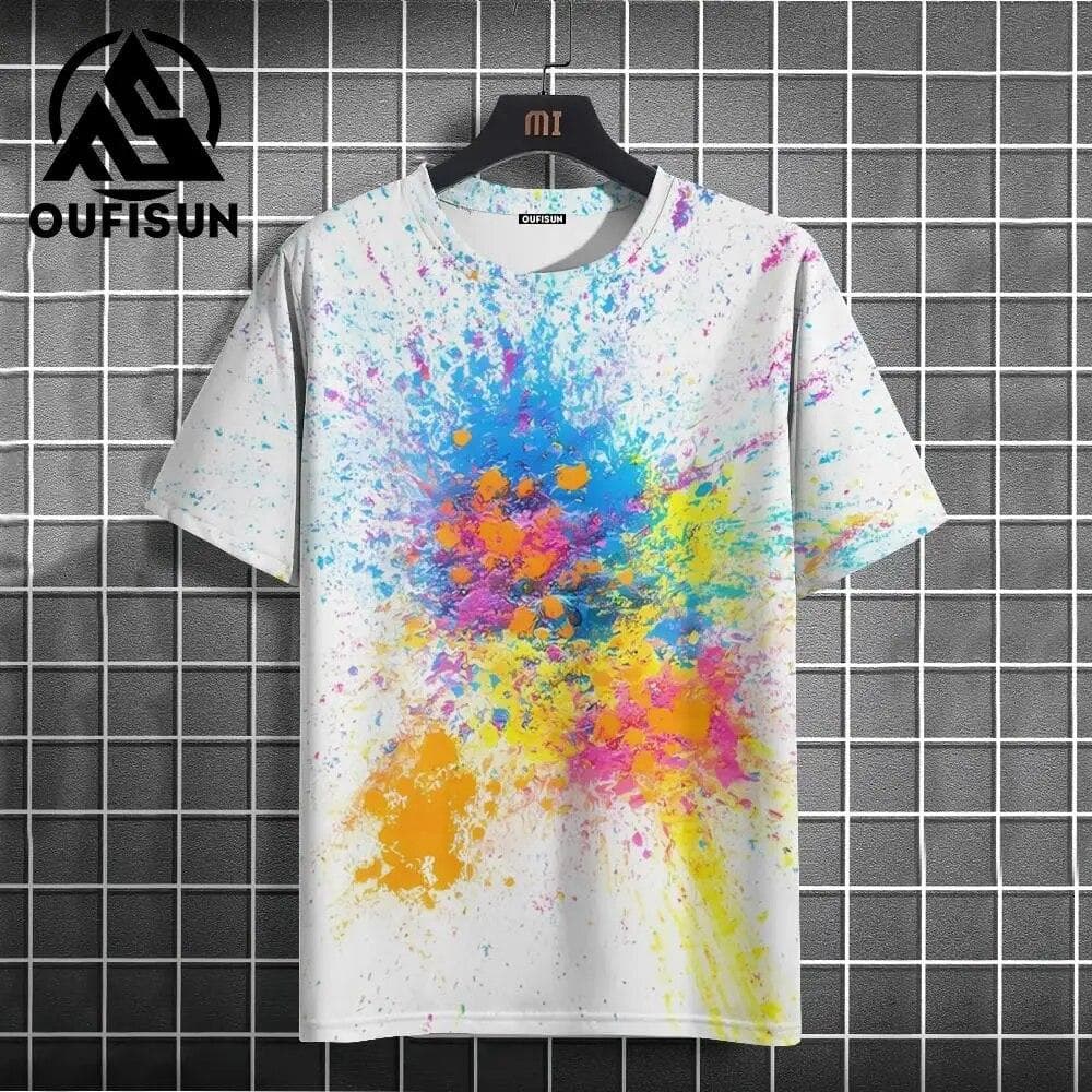 Graffiti Men's T Shirt Summer Colorful Print Short Sleeve Top Tees Oversized O-Neck Pullover Outdoor Casual Clothing With New 3XL