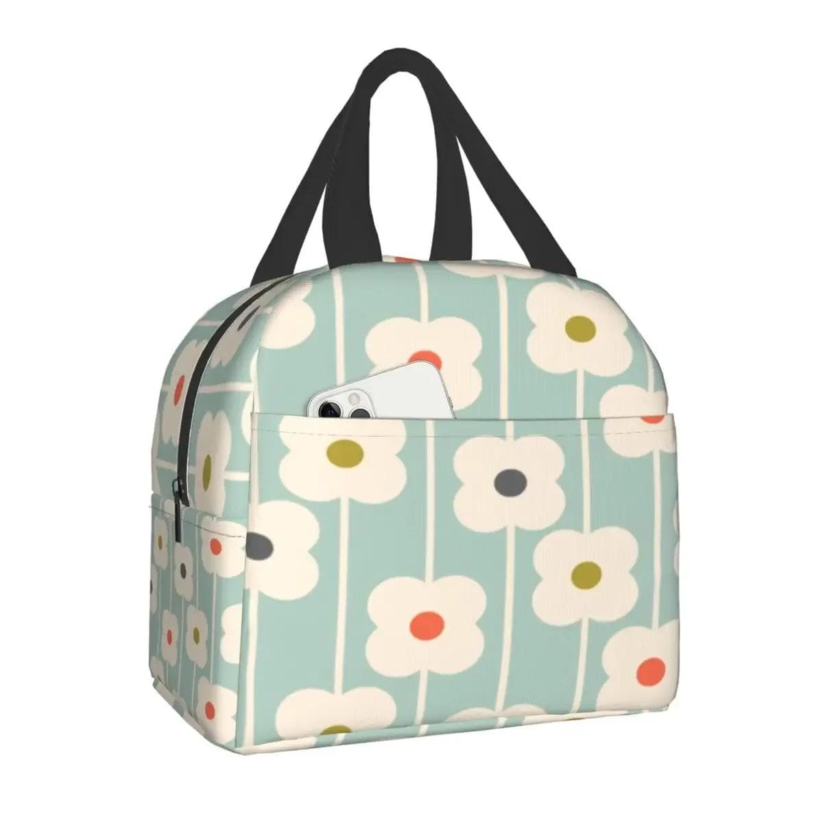 Orla Kiely Multi Stem Thermal Insulated Lunch Bag Scandinavian Flower Portable Lunch Tote for Outdoor Picnic Storage Food Box 22x20x13CM pink