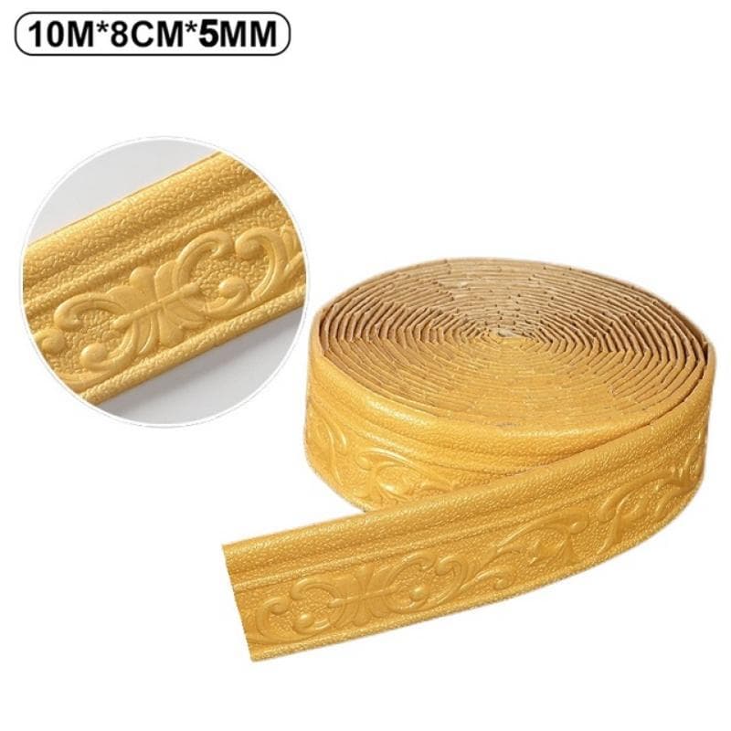 10M 3D Self-adhesive Wall Trim Line Skirting Border Waterproof Baseboard Wallpaper Sticker for Living Room Home Decoration 10M*8CM gold