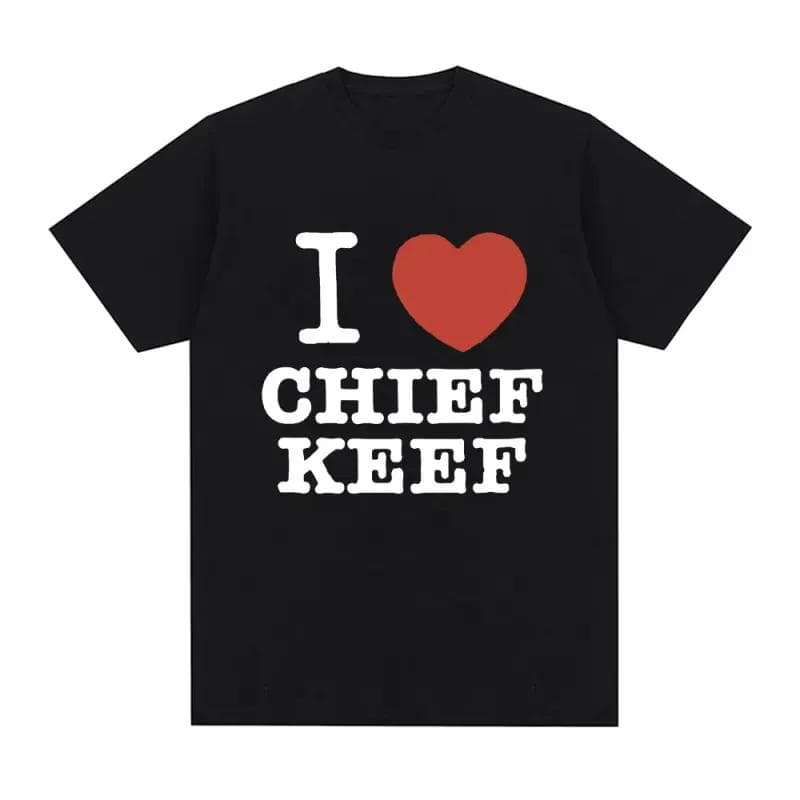 I Love Chief Keef T Shirt Men's Fashion Casual Short Sleeve T-shirt Vintage Gothic Oversized Cotton T-shirts Hip Hop Streetwear M