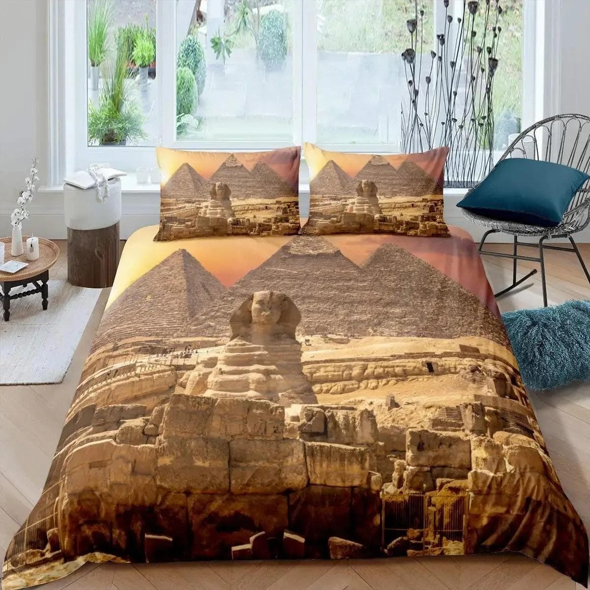 3D Ancient Egypt Tribe Duvet Cover Set,Pharaoh Bedding Sets,Egyptian Pyramids Exotic Style Comforter Cover Set Full Queen Size 70x133cm 2pcs