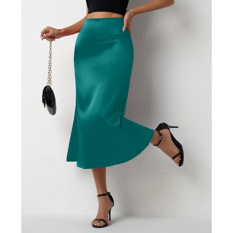 Women's Satin Skirt with Tail Fish Tail for Spring and Summer XXL lake blue