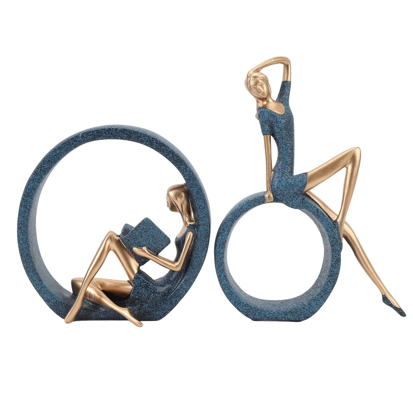2PCS Resin Figurines Reading A Book Yoga Girl Modern Aesthetic Art Sculptures Bookshelf Bookcase