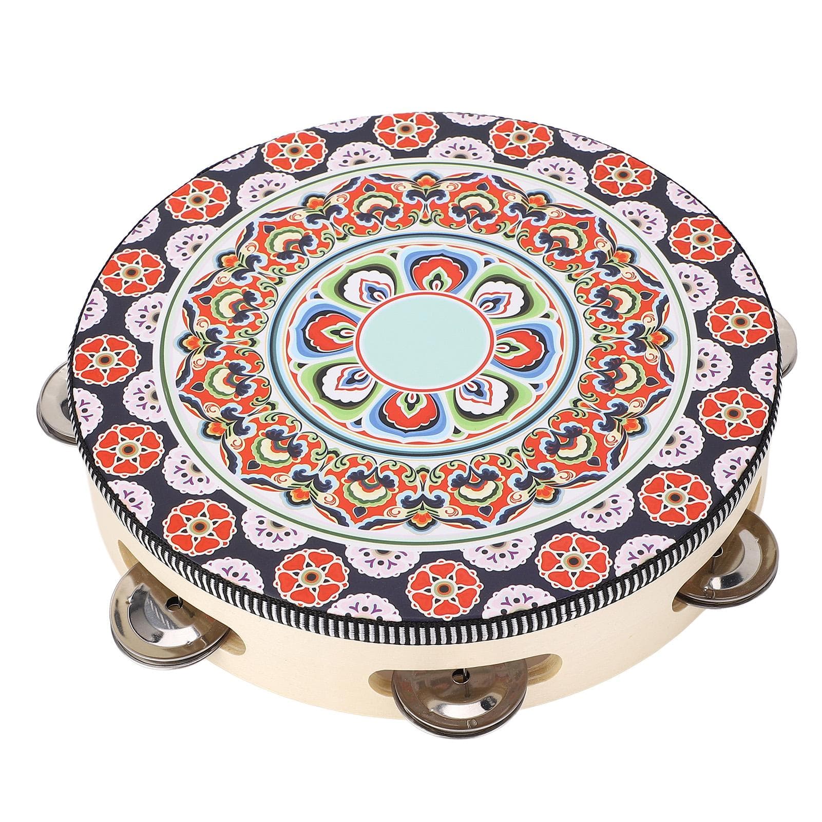 Hand Held Wood Tambourine 8 Inch Jingles Musical Educational Instrument for Adult and Children red