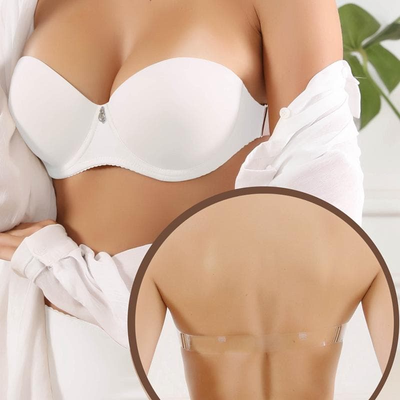 Women Invisible Strap Seamless Padded Bra with Underwire & Clear Straps & Backless Design B C Cup 80C white