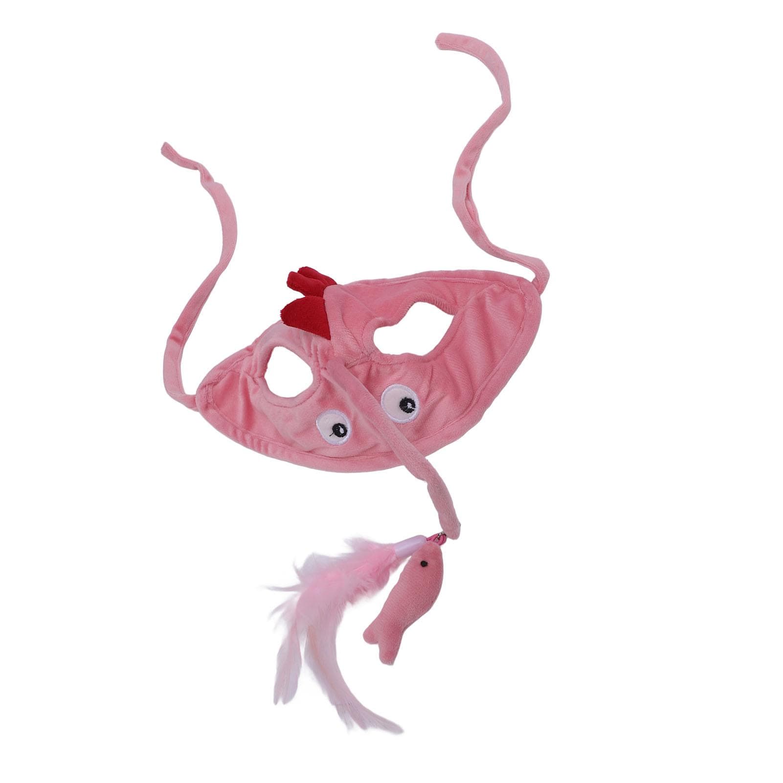 Pink Dinosaur Head Mounted Cat Wand Toy Interactive Head Wearing Teaser Stick for Cats