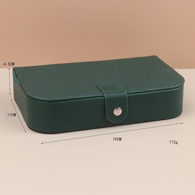 Portable Jewelry Boxes PU Leather Button Travel Jewelry Organizer Box Women Necklace Earrings Rings Storage Case Display Holder green