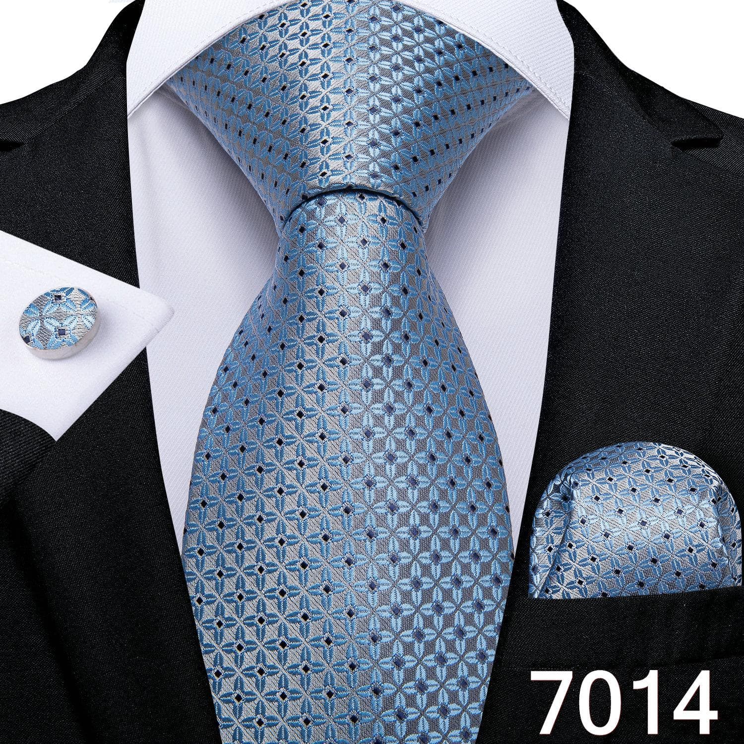 Luxury Mens Necktie Set Business Tie Silk Hanky Cufflinks Set N-7014
