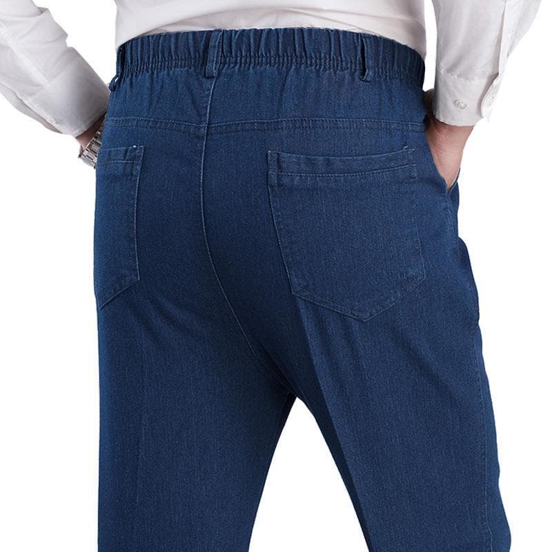 Men's High-Waist Elastic Jeans for Autumn/Winter - Loose, Deep Crotch, Casual Trousers for Middle-Aged and Elderly 5XL light blue