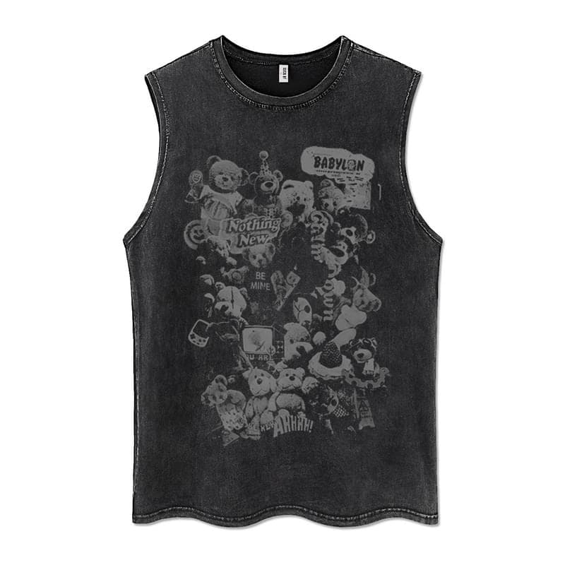 Summer Men Washed Vest Vintage T Shirt Gothic Tshirts Streetwear Punk T Shirts Unisex Sleeveless Vest Top Y2k Short Sleeve Shirt M