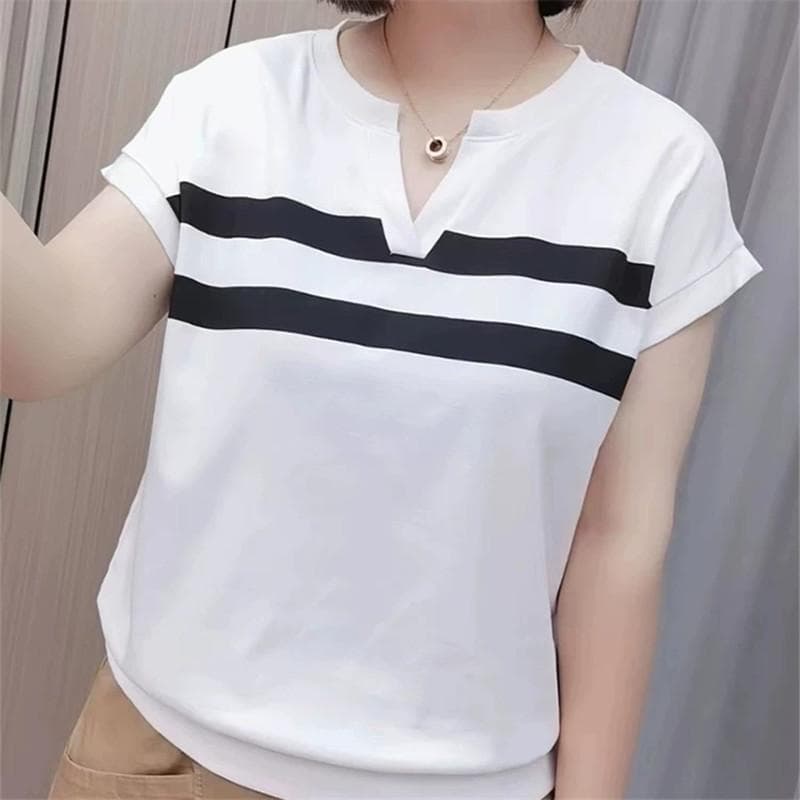Short-sleeved T-shirt Women's Top V-neck Loose Casual Middle-aged and Elderly Mothers Wear Thin Summer Age-reducing Base Shirt 5XL