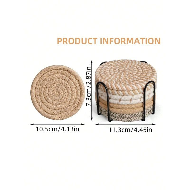 Drink Coasters With Holder, Minimalist Table Woven Coasters,Kitchen Table Heat-Resistant Coasters And Thick Insulation Pads (Stand 1Pc) + (Coaster 8Pcs) multicolour