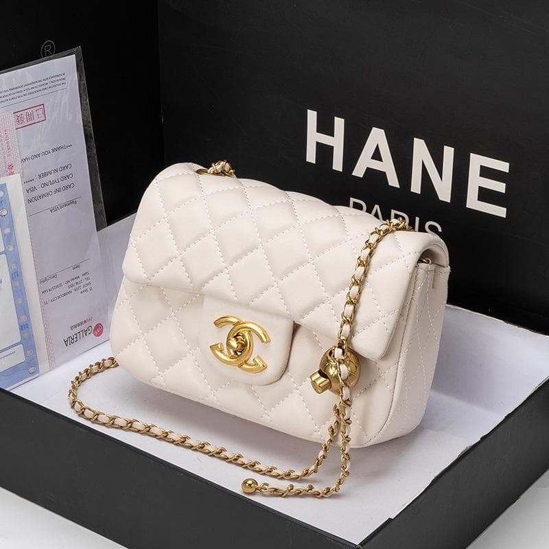 New stylish retro-inspired quilted chain bag, small gold ball shoulder/crossbody bag