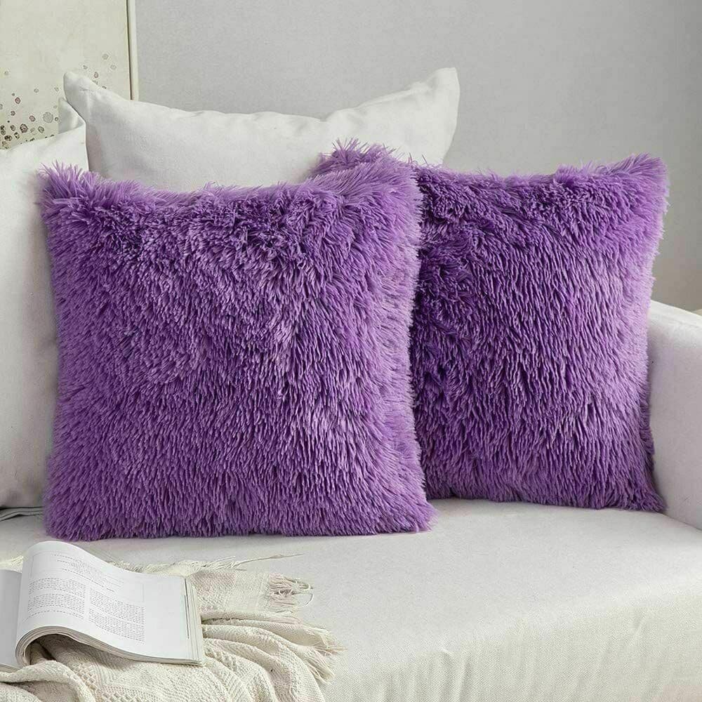 45CM X 45CM Fluffy Faux Soft Plush Pillow Case Cover Cushion Home Bed Sofa Decor purple