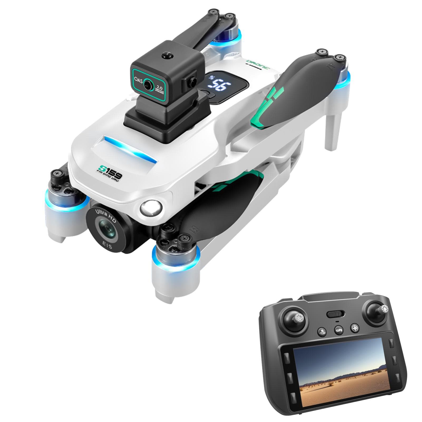 GPS Plane Remote Control Quadcopter with Dual Camera 720P EIS Adjustable Lens 5Gwifi Optical Flow 1 white