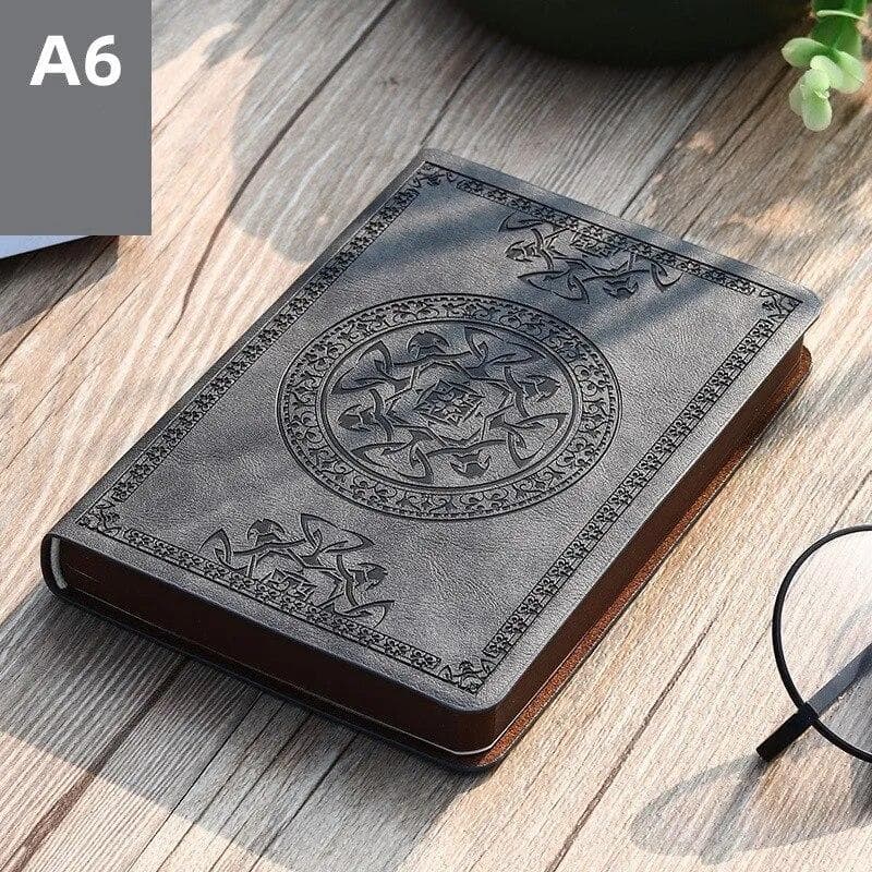 A6 Retro Style Mini Notebook PU Leather Cover Writing Book Portable Notepad School Office Supplies grey