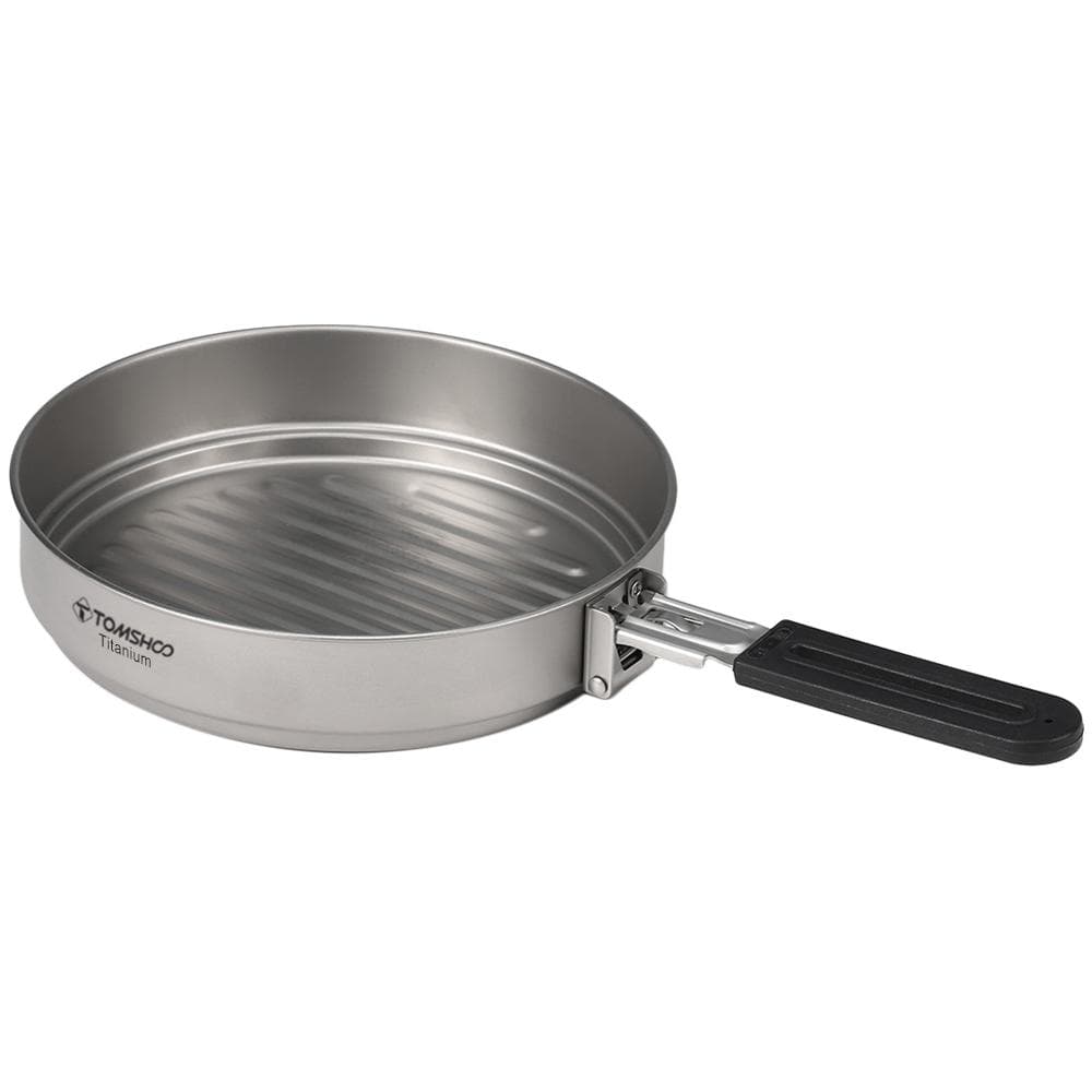 1100ml Titanium Fry Pan Ultralight Grill Frying Pan with Folding Handle for Outdoor Cooking Camping