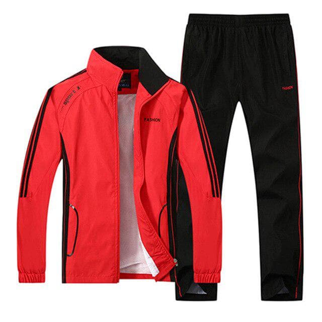 Men's Sportswear Suit Sweatshirt Tracksuit Casual Sets Outwear 2PC Jacket+Pants Plus Size L-5XL XXXXL red
