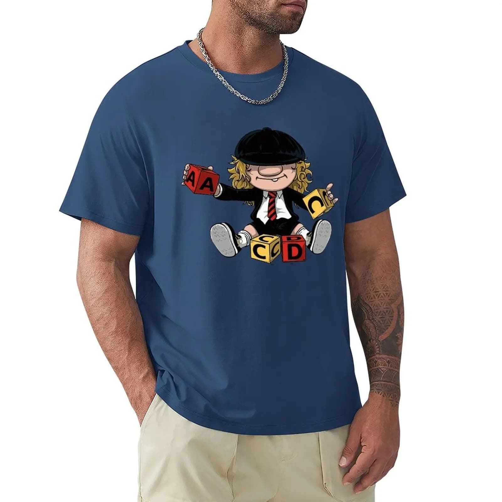 AC_DC Angus Young Hardrock Music Band Fan Male T Shirts Cartoon Graphic TShirts Cool Short Sleeve Clothing Streetwear T-Shirts M dark grey