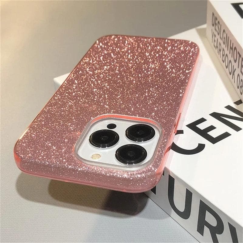 Glitter Bling Gradient Hard PC Thicken Case For iPhone 11 12 13 14 15 Pro Max Mini 7 8 Plus X XR XS SE Shockproof Bumper Cover iPhone 15 Pro pink