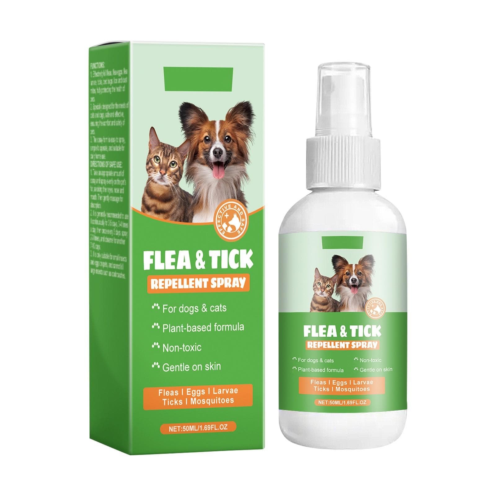 Fleas & Ticks Spray Deodorant Spray Pet Insect Spray Pet Health Mites, Fleas, Cats & Dogs,50ML One Size green